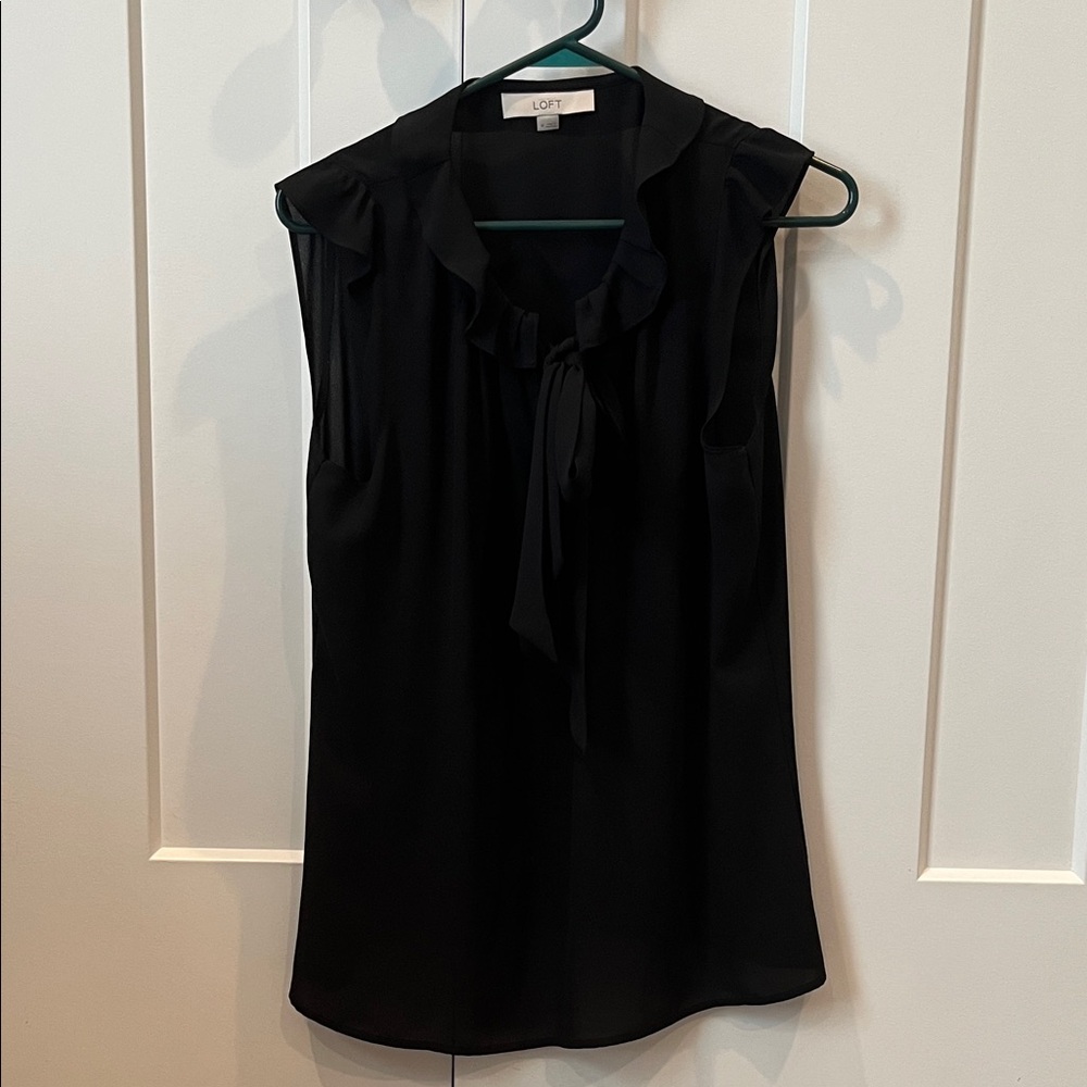LOFT Black Ruffle Sleeveless Blouse